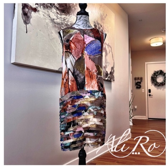 Ali Ro Women’s Sleeveless Midi Sheath Dress. Red, Orange, Blue, Green. Size 2 - Picture 11 of 11